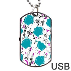 Cyan Roses Dog Tag Usb Flash (two Sides) 