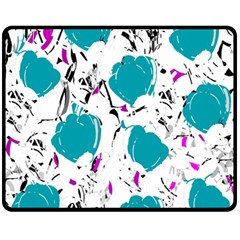 Cyan Roses Double Sided Fleece Blanket (medium)  by Valentinaart