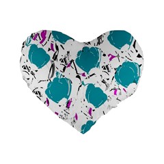 Cyan Roses Standard 16  Premium Flano Heart Shape Cushions