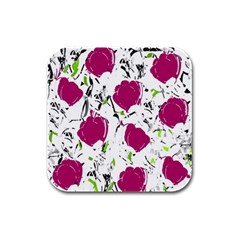 Magenta Roses Rubber Square Coaster (4 Pack) 