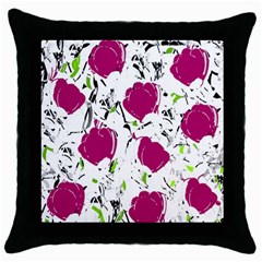 Magenta Roses Throw Pillow Case (black)