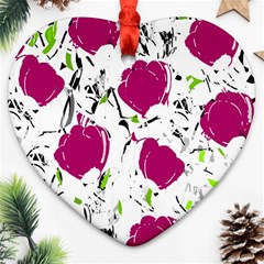 Magenta Roses Heart Ornament (2 Sides)