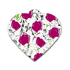 Magenta Roses Dog Tag Heart (two Sides)