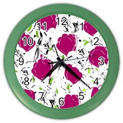 Magenta Roses Color Wall Clocks by Valentinaart