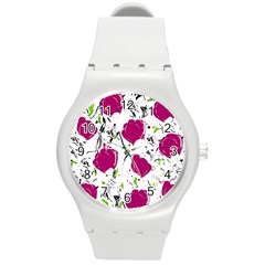 Magenta Roses Round Plastic Sport Watch (m)