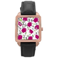 Magenta Roses Rose Gold Leather Watch  by Valentinaart