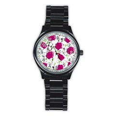 Magenta Roses Stainless Steel Round Watch by Valentinaart