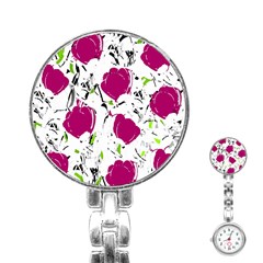 Magenta Roses Stainless Steel Nurses Watch