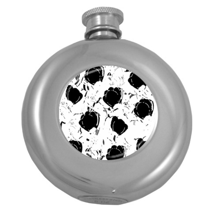 Black roses Round Hip Flask (5 oz)