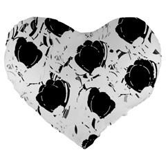 Black Roses Large 19  Premium Flano Heart Shape Cushions