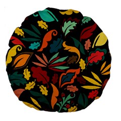 Colorful Leaves Design On Black Background  Large 18  Premium Round Cushions by GabriellaDavid