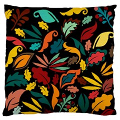 Colorful Leaves Design On Black Background  Large Flano Cushion Case (two Sides) by GabriellaDavid