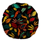 Colorful Leaves Design On Black Background  Large 18  Premium Flano Round Cushions Front