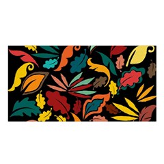 Colorful Leaves Design On Black Background  Satin Shawl