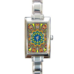 Yellow Flower Mandala Rectangle Italian Charm Watch