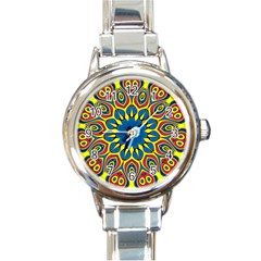 Yellow Flower Mandala Round Italian Charm Watch by designworld65