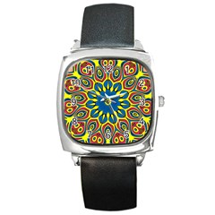 Yellow Flower Mandala Square Metal Watch by designworld65