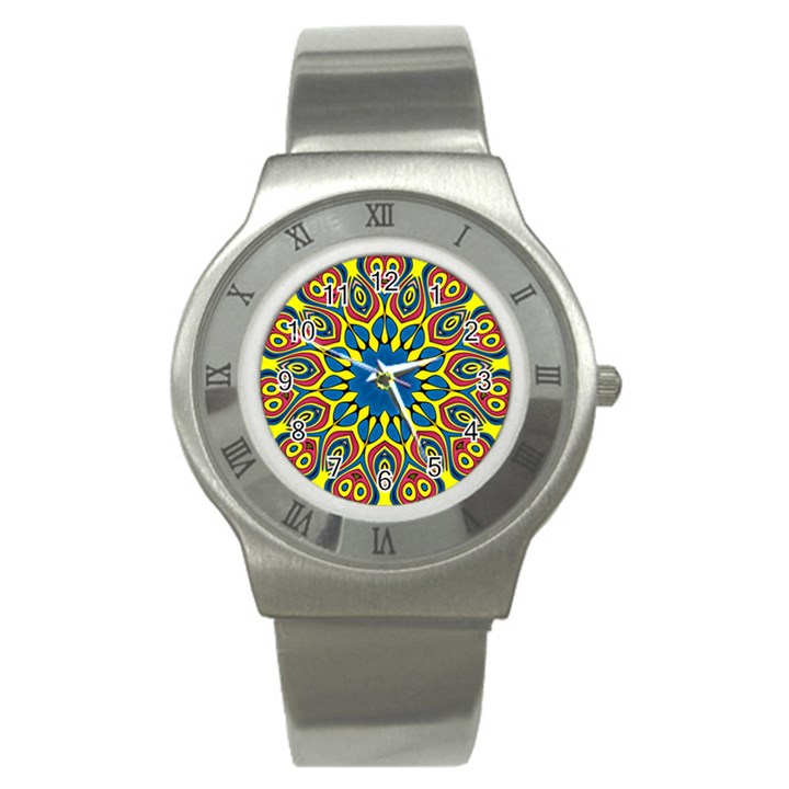 Yellow Flower Mandala Stainless Steel Watch