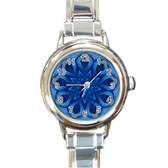 Blue Blossom Mandala Round Italian Charm Watch by designworld65