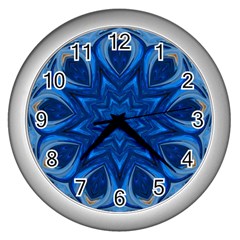 Blue Blossom Mandala Wall Clocks (silver)  by designworld65