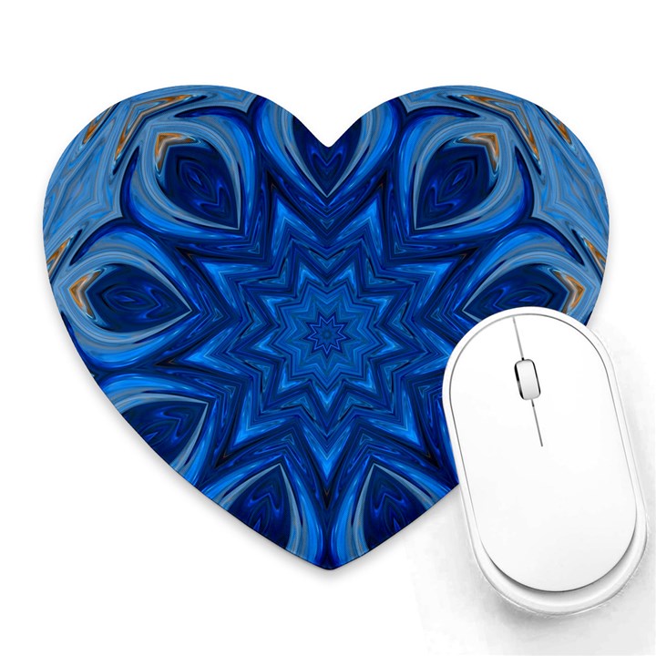 Blue Blossom Mandala Heart Mousepads