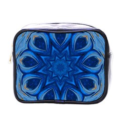 Blue Blossom Mandala Mini Toiletries Bags by designworld65