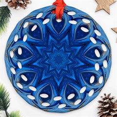 Blue Blossom Mandala Round Filigree Ornament (2side) by designworld65