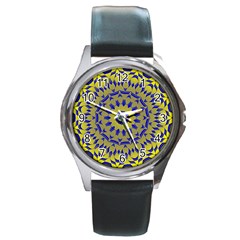 Yellow Blue Gold Mandala Round Metal Watch