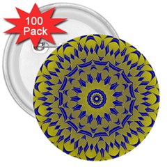 Yellow Blue Gold Mandala 3  Buttons (100 Pack) 