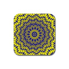 Yellow Blue Gold Mandala Rubber Coaster (square) 