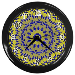 Yellow Blue Gold Mandala Wall Clocks (black) by designworld65