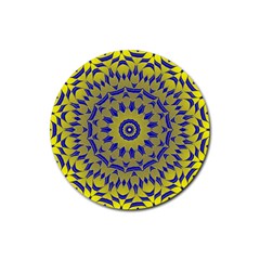 Yellow Blue Gold Mandala Rubber Round Coaster (4 Pack) 