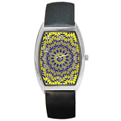 Yellow Blue Gold Mandala Barrel Style Metal Watch