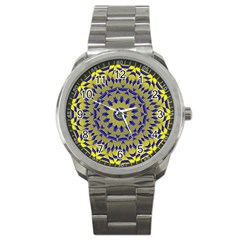 Yellow Blue Gold Mandala Sport Metal Watch