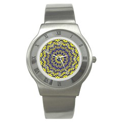 Yellow Blue Gold Mandala Stainless Steel Watch