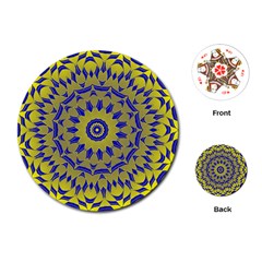 Yellow Blue Gold Mandala Playing Cards (round)  by designworld65