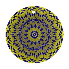 Yellow Blue Gold Mandala Round Ornament (two Sides)  by designworld65