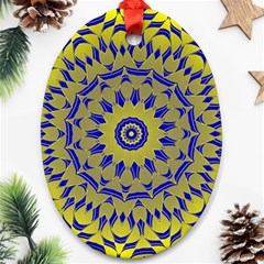 Yellow Blue Gold Mandala Oval Ornament (two Sides)