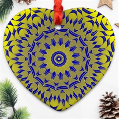 Yellow Blue Gold Mandala Heart Ornament (2 Sides) by designworld65