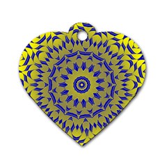 Yellow Blue Gold Mandala Dog Tag Heart (two Sides)