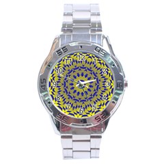 Yellow Blue Gold Mandala Stainless Steel Analogue Watch