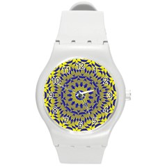 Yellow Blue Gold Mandala Round Plastic Sport Watch (m) by designworld65