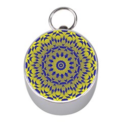 Yellow Blue Gold Mandala Mini Silver Compasses