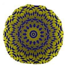 Yellow Blue Gold Mandala Large 18  Premium Flano Round Cushions