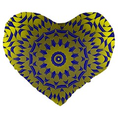 Yellow Blue Gold Mandala Large 19  Premium Flano Heart Shape Cushions