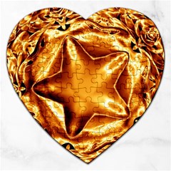 Elegant Gold Copper Shiny Elegant Christmas Star Jigsaw Puzzle (heart) by yoursparklingshop