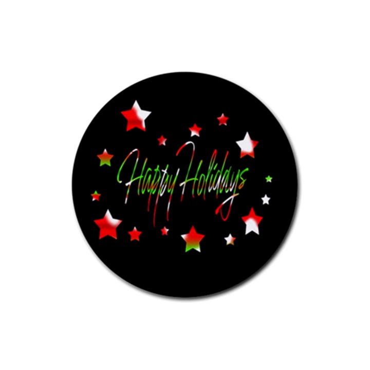 Happy Holidays 2  Rubber Round Coaster (4 pack) 