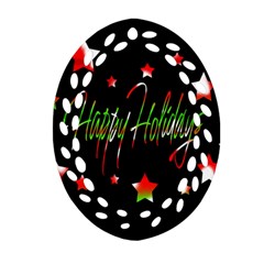 Happy Holidays 2  Oval Filigree Ornament (2-side) 