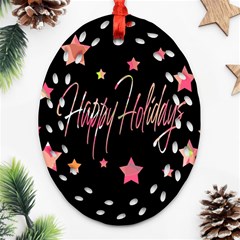 Happy Holidays 3 Ornament (oval Filigree) 