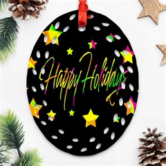 Happy Holidays 4 Ornament (oval Filigree) 